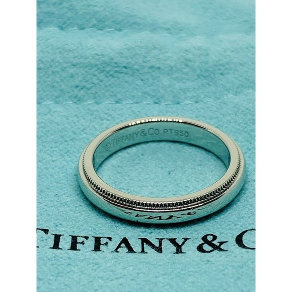 TIFFANY & CO PLATINUM 950 Double MILGRAIN WEDDING BAND 3MM SIZE 4 - Picture 4 of 8